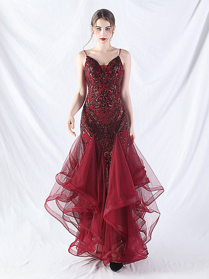 sequin slip tulle maxi dress