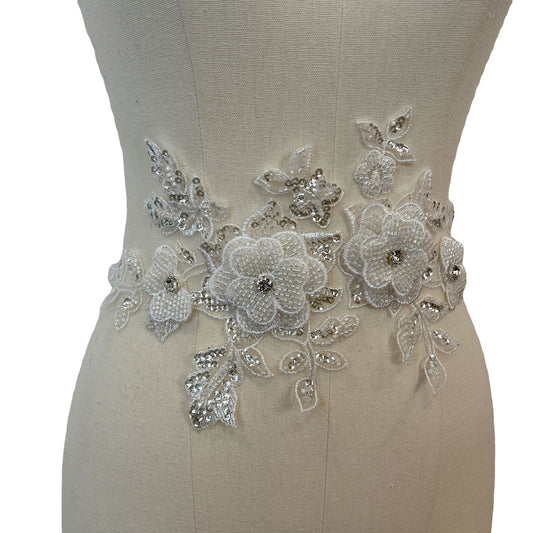 New off-white haute couture three-dimensional mesh rose bead appliqué wedding dress headdress tulle embroidery piece appliqué
