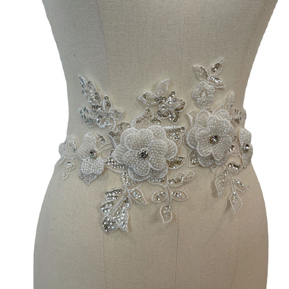 New off-white haute couture three-dimensional mesh rose bead appliqué wedding dress headdress tulle embroidery piece appliqué