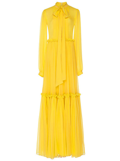 yellow long sleeved large swing dress