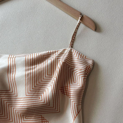 Cream Satin Geometric Handkerchief Camisole Top