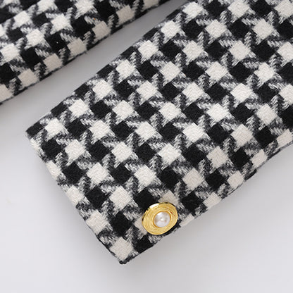 novia black Double-breasted houndstooth wool-blend tweed blazer