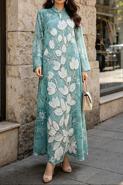 vivien Beaded floral embroidery maxi dress - blue