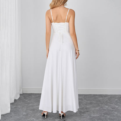 Lace Trim Corset Spaghetti Strap Flowy Maxi Dress
