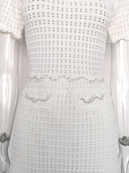 angela ruffle trim Pearl beaded knit sweater