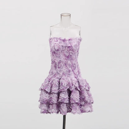 Lavender Organza Fit-and-Flare Mini Dress