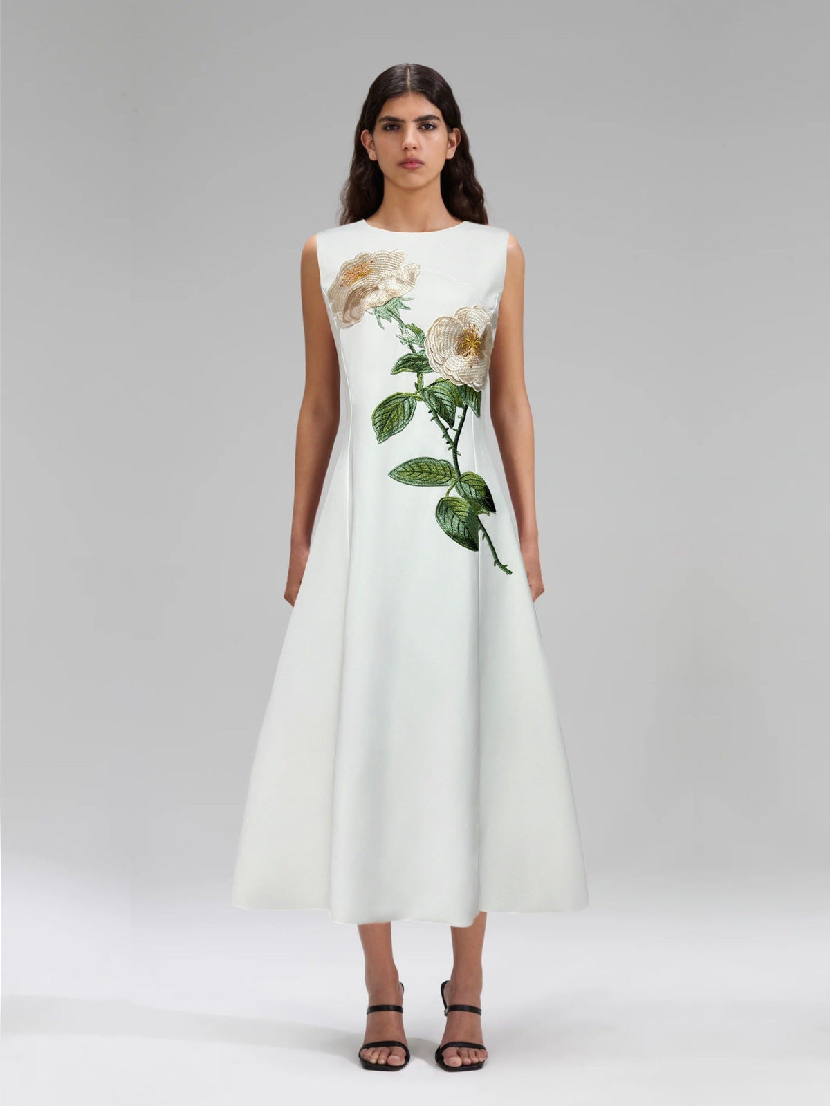 kate floral print Embellished Sleeveless Midi Dress in black