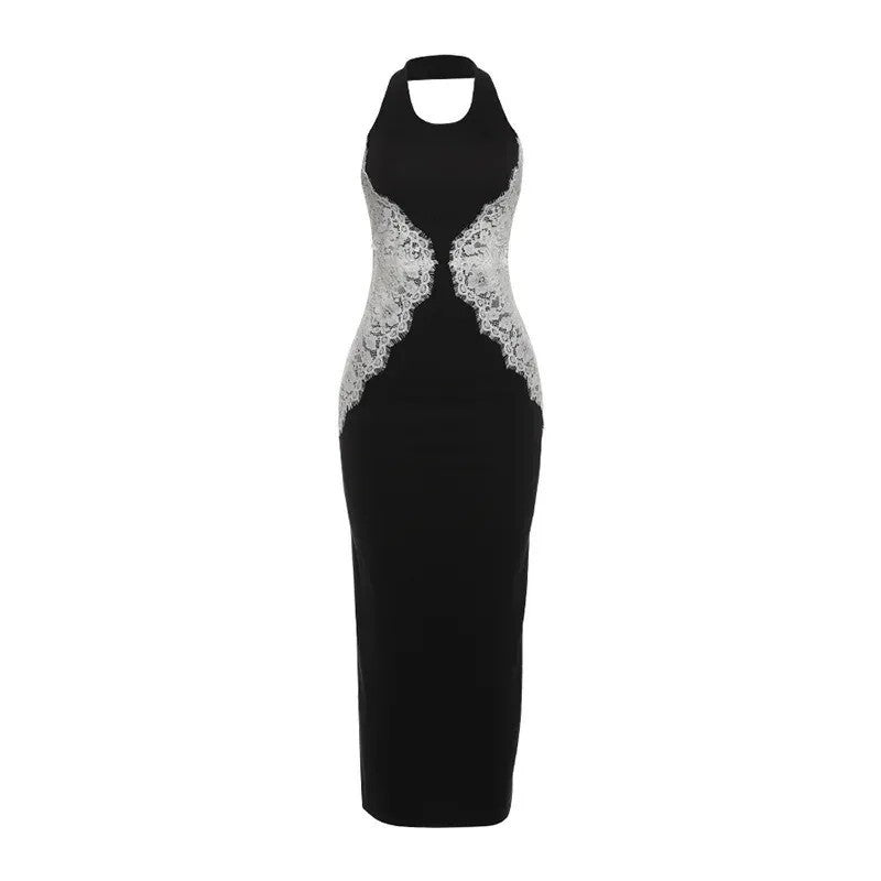 Lace Cutout Halter Midi Dress