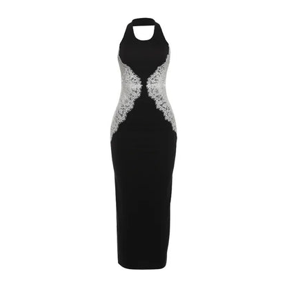 Lace Cutout Halter Midi Dress