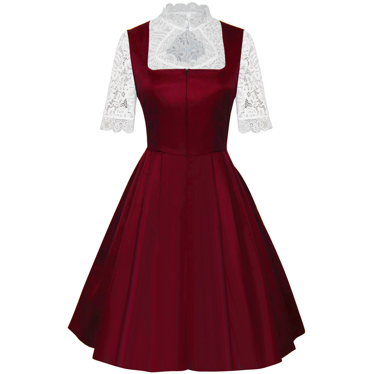 burgundy satin-finish polyester or taffeta fit-and-flare dirndl dress set