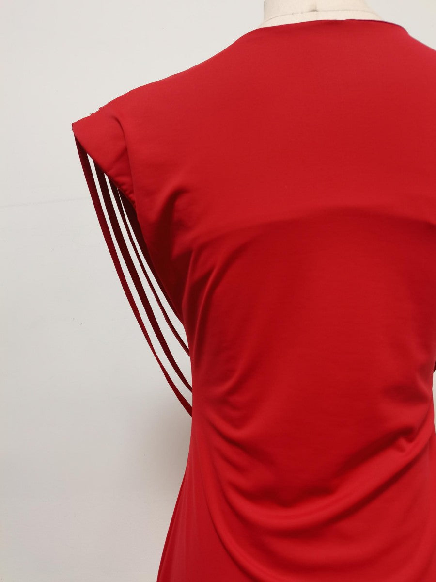red stretch jersey or crepe fitted column dress