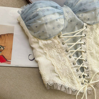 Cream Floral Lace Corset Bustier Top