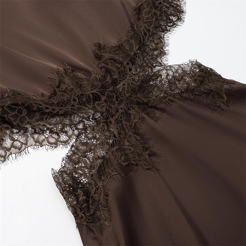Chocolate Brown Satin Asymmetrical A-Line Dress with Capelet Overlay