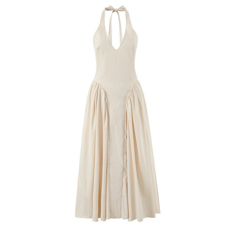 Halter Deep V Flared Maxi Dress
