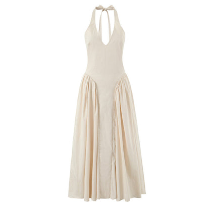 Halter Deep V Flared Maxi Dress