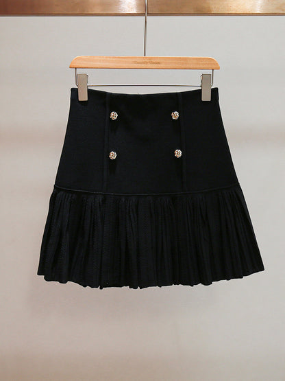 marcia black Double Breasted Ruffle Mini Skirt