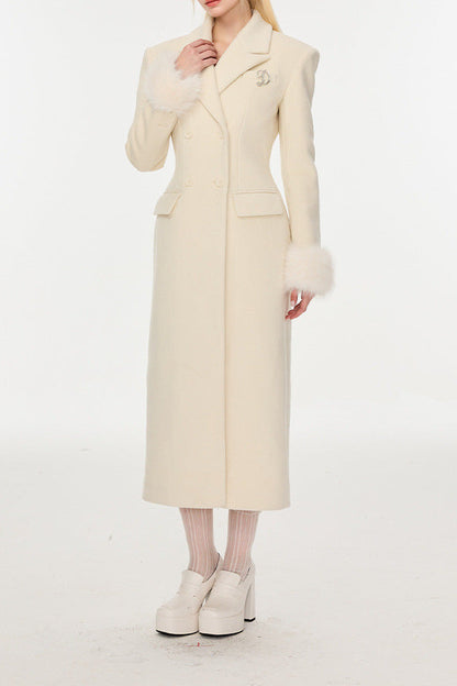 Ivory Slim faux fur mid-length woolen coat