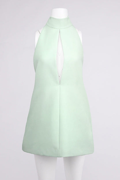v-neck cutout backless crepe halter dress - celadon
