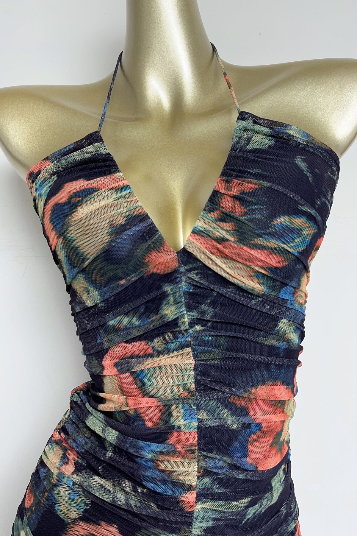 multicolor floral print pleated Bodycon Mini Dress