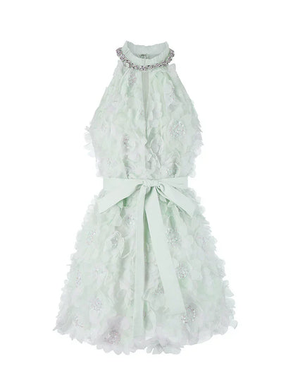Pastel Green Ribbon Floral wedding guest bridal Dress