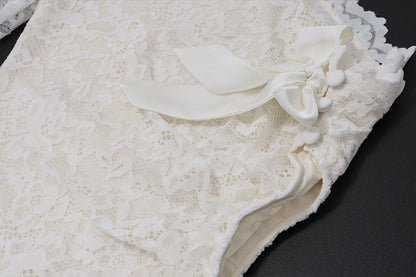 White Floral Lace One-Shoulder Column Gown
