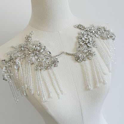 Silver-white tassel rhinestone accessories, appliqué gowns, wedding dress embroidered grain and rhinestone accessories, performance costume accessories, A63 accessories
