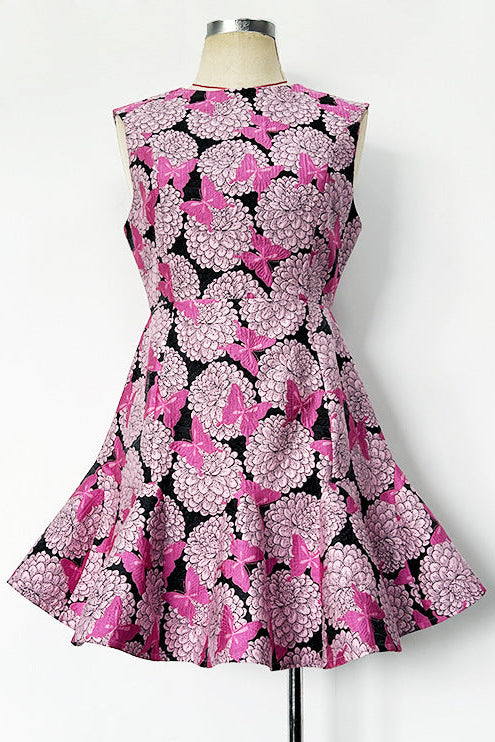 Pink Floral Butterfly Print Mini Dress