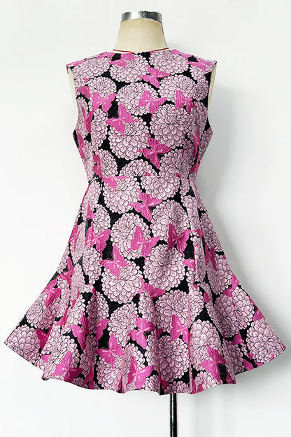Pink Floral Butterfly Print Mini Dress
