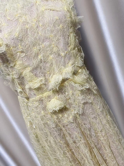 jennifer Lace Flower embellished maxi Dress in yellow