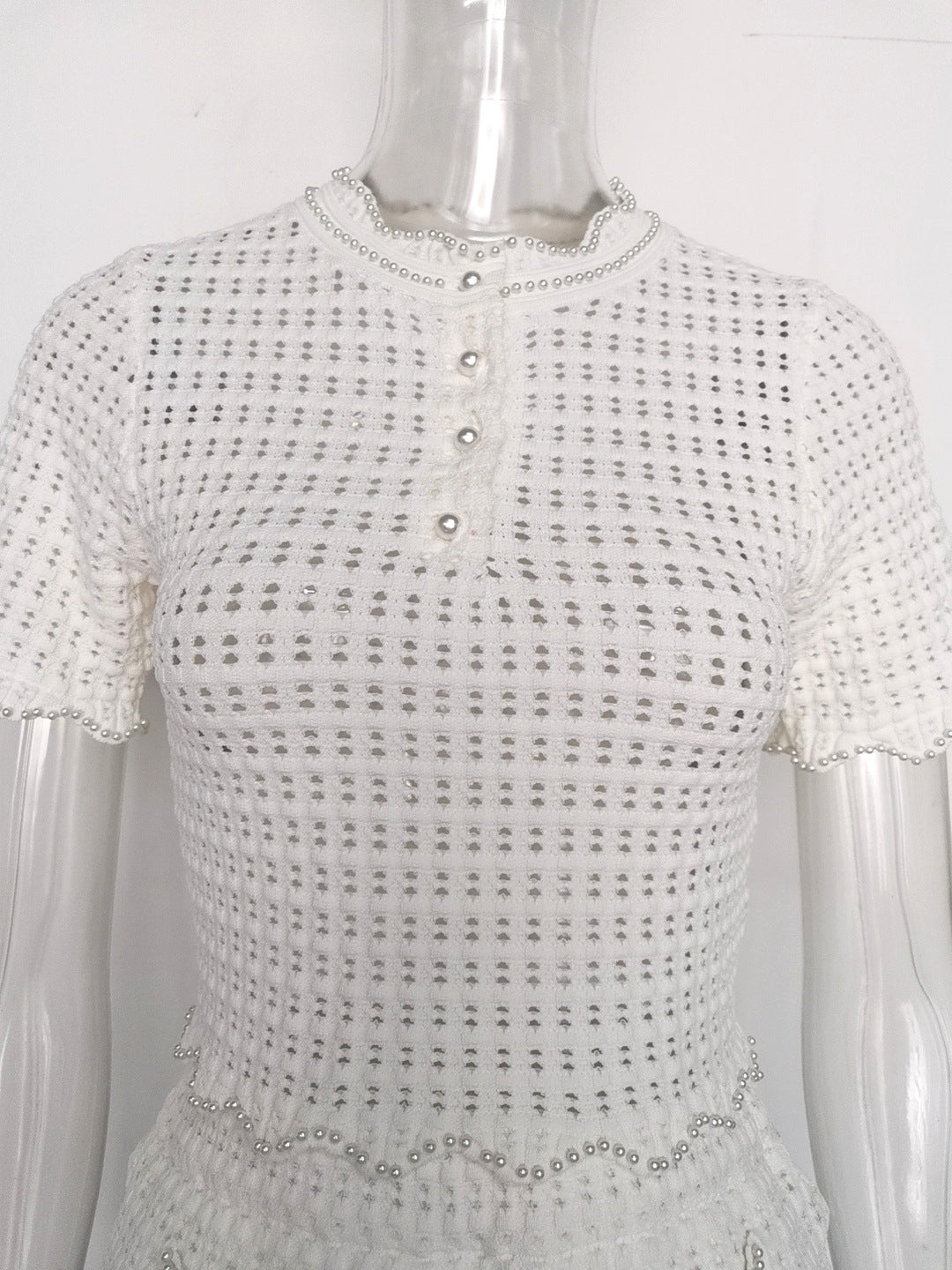 angela ruffle trim Pearl beaded knit sweater