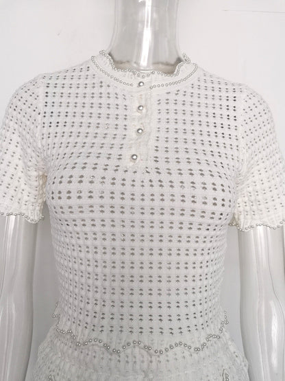 angela ruffle trim Pearl beaded knit sweater