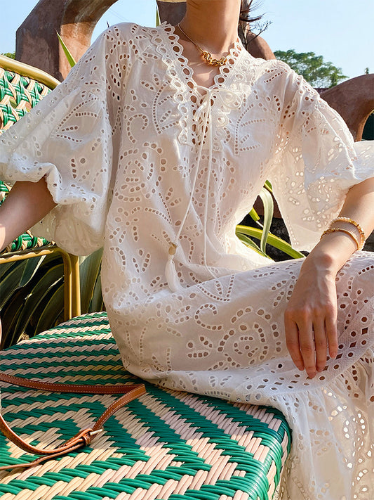 white puff sleeve maxi dress