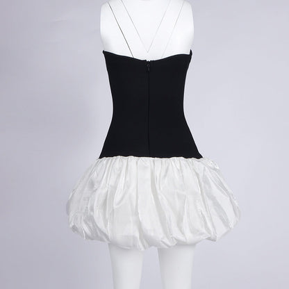 Butterfly Embroidered Bodice Puffball mini Dress in black