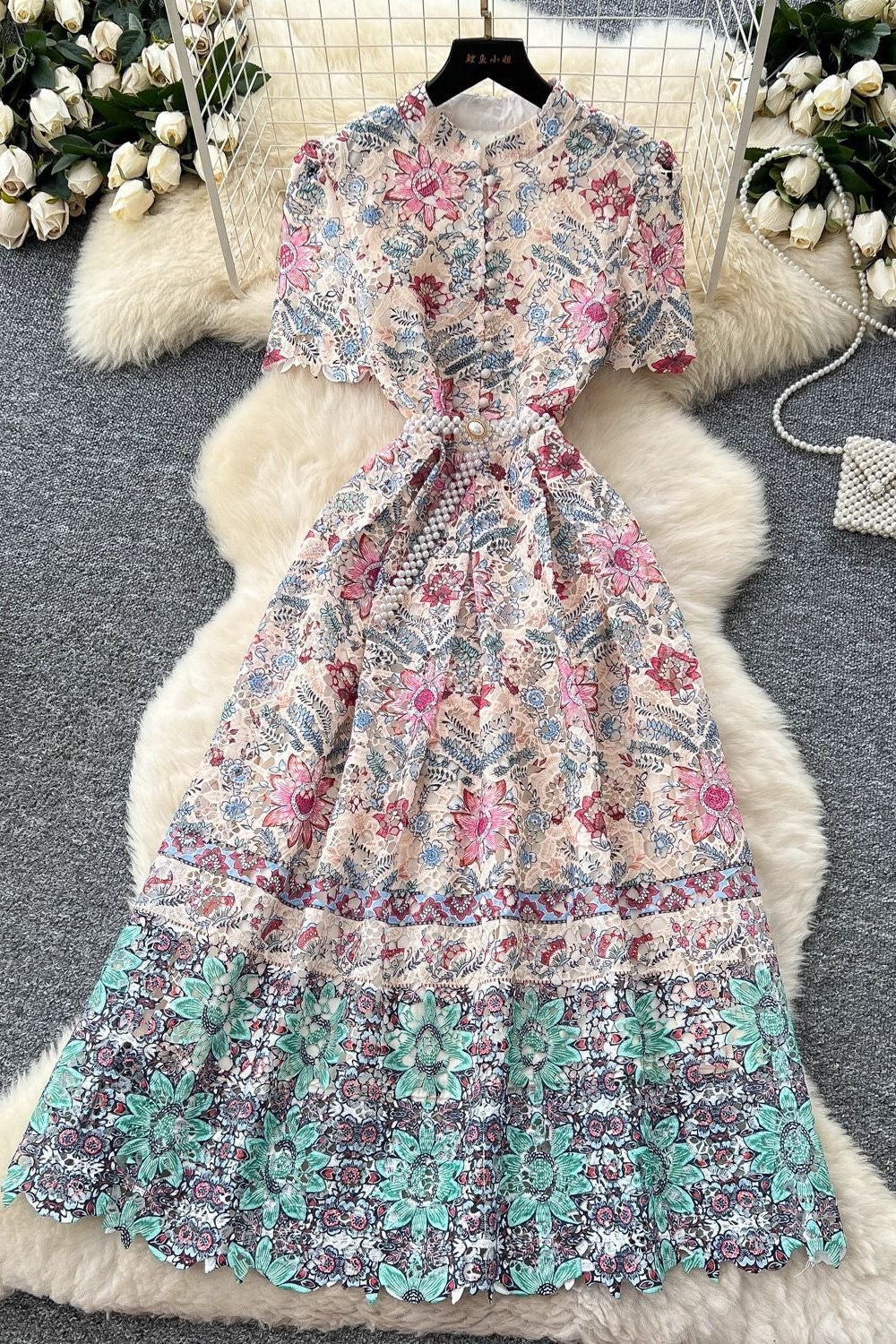 cream guipure lace A-line dress