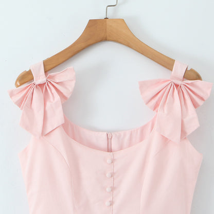 Bow Strap Lace Trim Mini Skater Dress