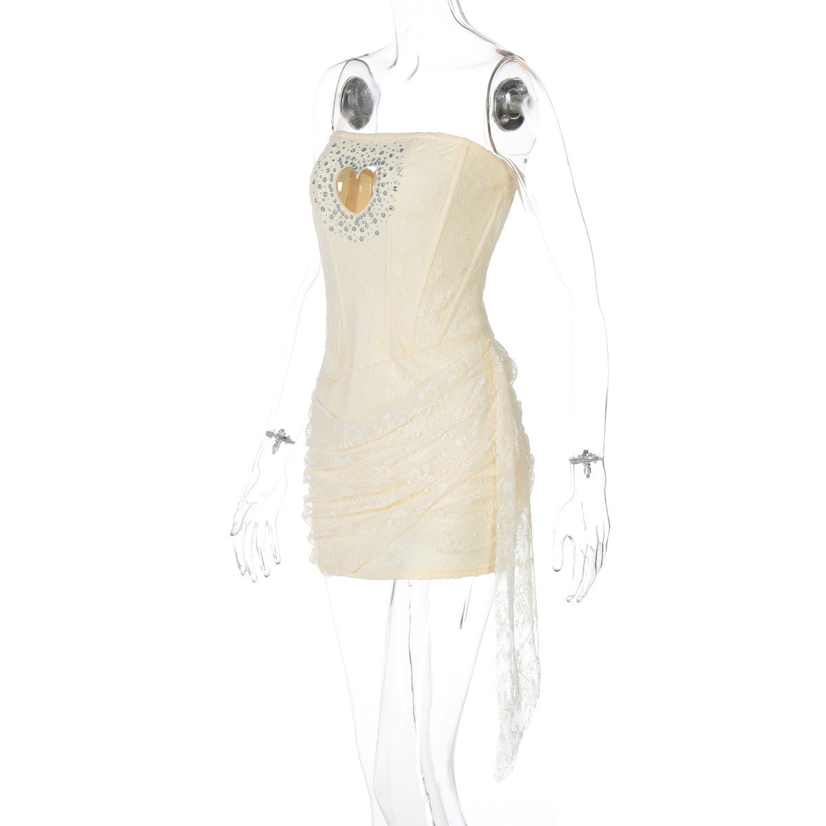 meroy Strapless Lace Mini Dress in Yellow