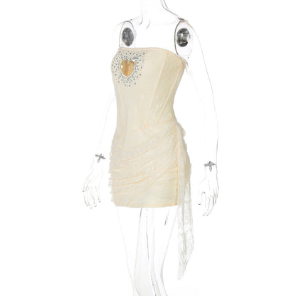 meroy Strapless Lace Mini Dress in Yellow