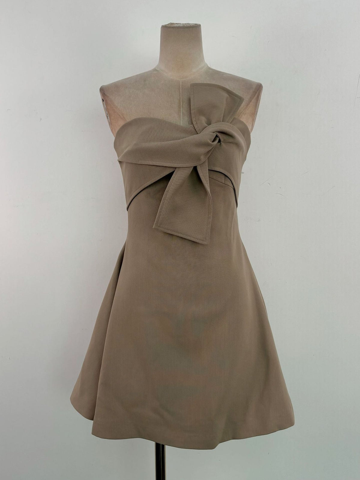 alberta bowknot strapless mini dress in camel