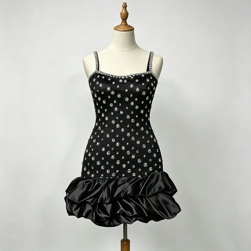 Black Velvet Bodycon with Bubble Hem Dress