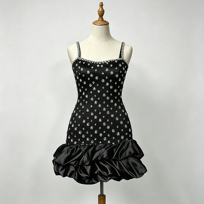 Black Velvet Bodycon with Bubble Hem Dress