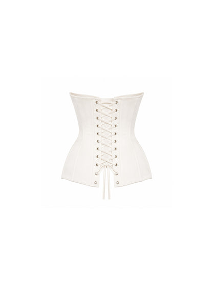 Cream Sheer Floral Lace Fitted Hourglass Layered Romper and Corset Set