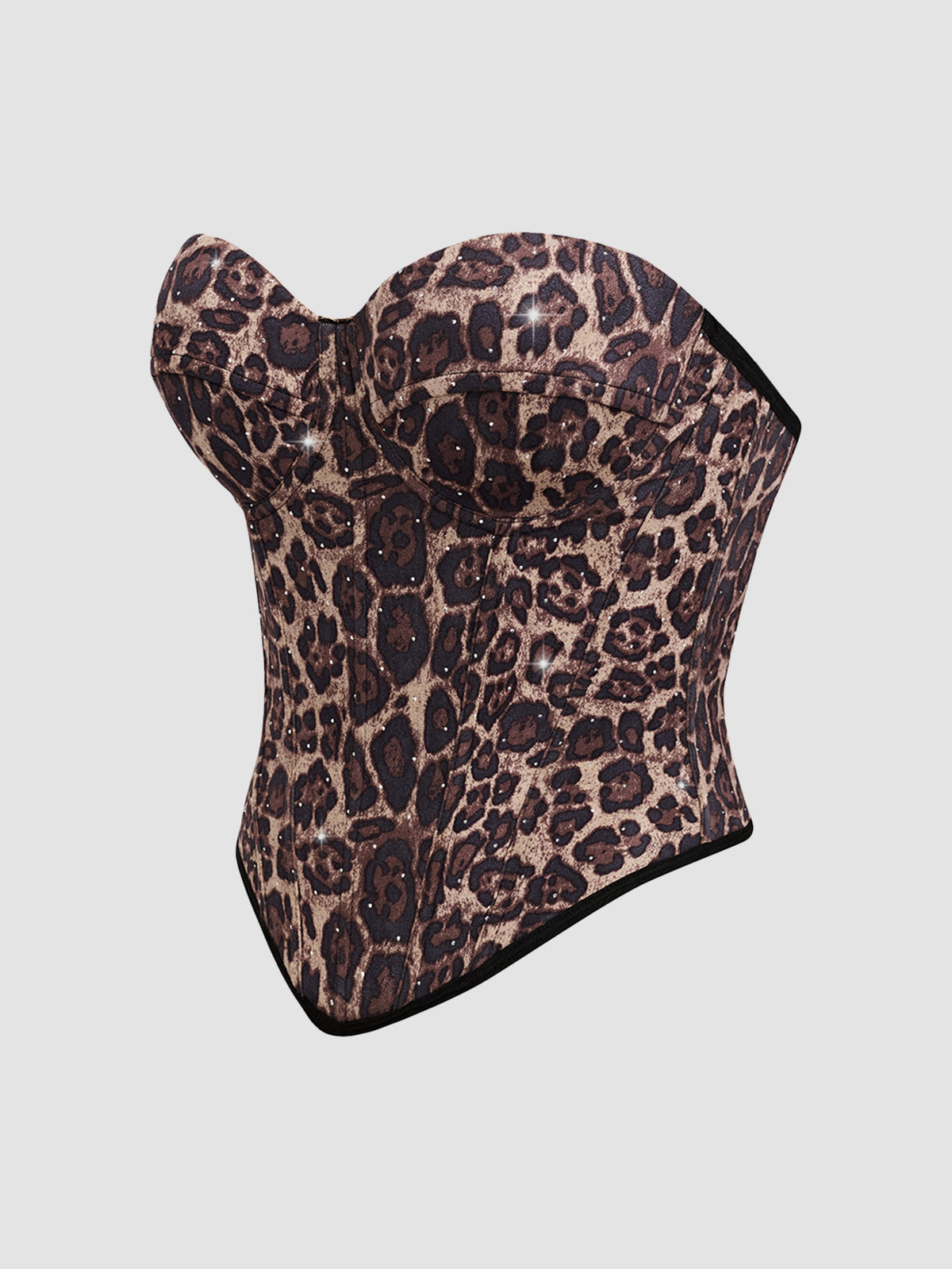Calista Brown European and American style leopard print velvet strapless camisole