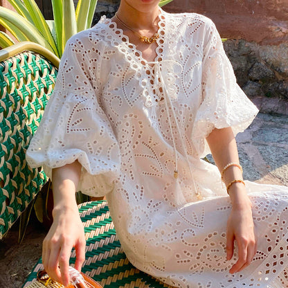 white puff sleeve maxi dress