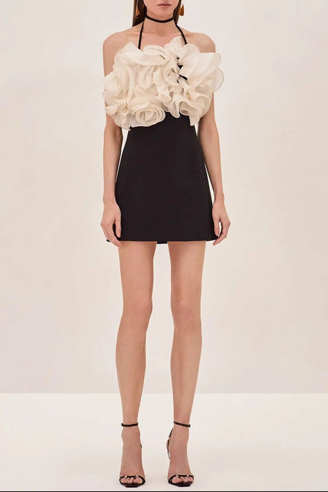 rosemary Ruffle backless Mini Dress in black