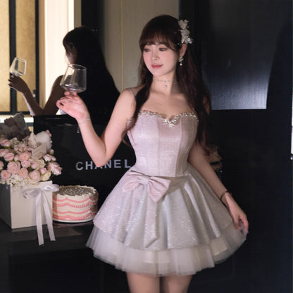 Sally French-style sequined gradient slip mini dress - pink