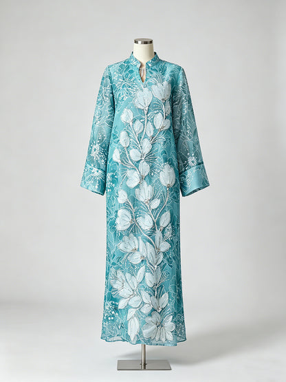 vivien Beaded floral embroidery maxi dress - blue