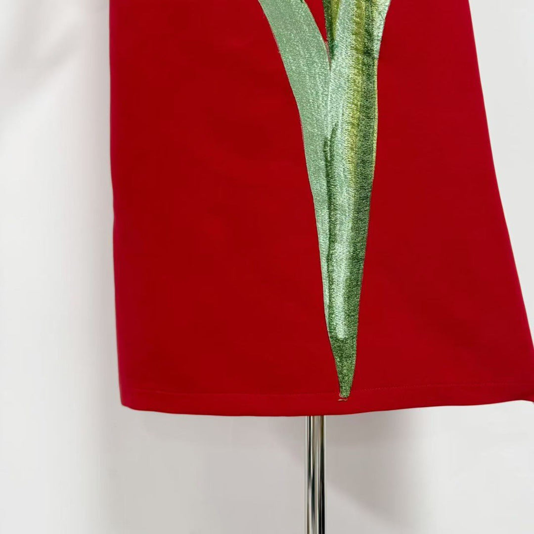 suzanne Appliqué Floral Bustier Maxi Dress in red
