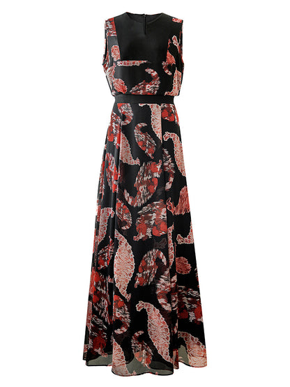 black printed  V-neck sleeveless maxi dress