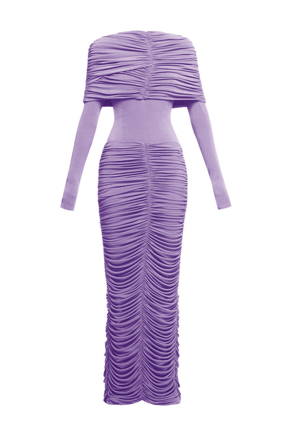 alice purple pleated Form-fitting maxi dress with asymmetrical draped shoulder