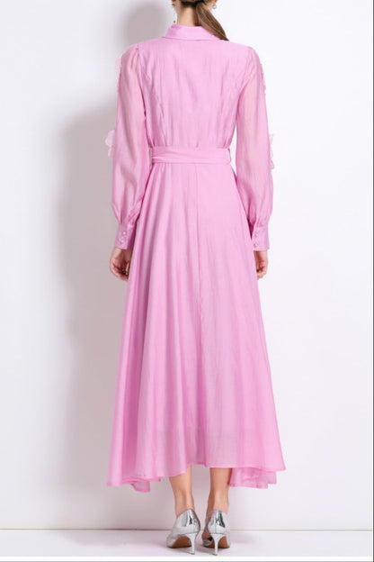 sally Lapel embroidered appliqué midi dress in pink